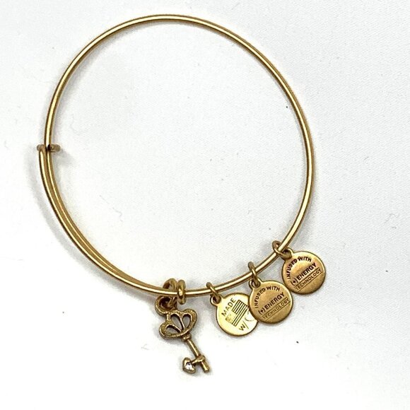 Alex and Ani Crystal Key Charm Bracelet Gold Finish - Expands 2"- 3.5" - Picture 1 of 2